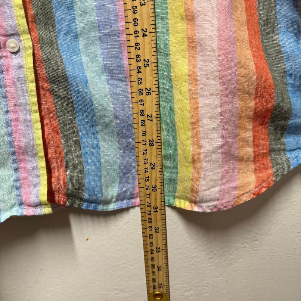 GAP Boyfriend Shirt Linen Stripe Button Up Top Sz L Coastal Beach Colorful - Picture 6 of 10